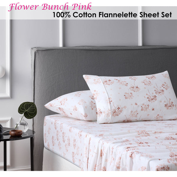 Accessorize Cotton Flannelette Sheet Set Flower Bunch Pink Double