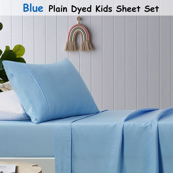 Happy Kids Blue Plain Dyed Microfibre Sheet Set