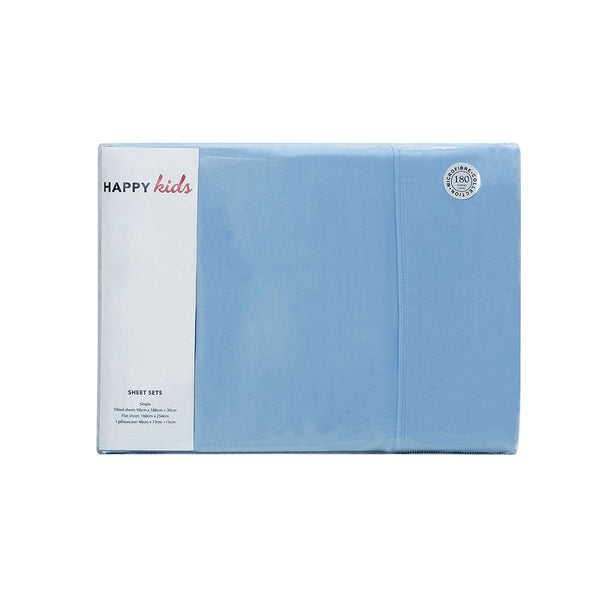 King Single Happy Kids Blue Plain Dyed Microfibre Sheet Set Sheets