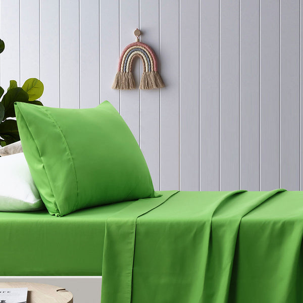 Happy Kids Green Plain Dyed Microfibre Sheet Set Sheets