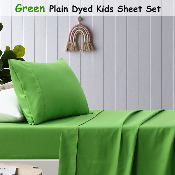Happy Kids Green Plain Dyed Microfibre Sheet Set Sheets