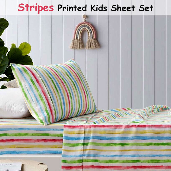 Happy Kids Multi Stripes Printed Microfibre Sheet Set