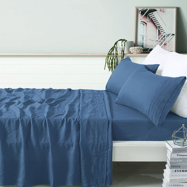 Single Design Homewares 100% Linen Brilliant Blue Sheet Set Sheets