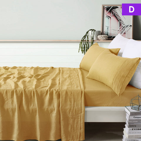Super King Design Homewares 100% Linen Ochre Sheet Set Sheets