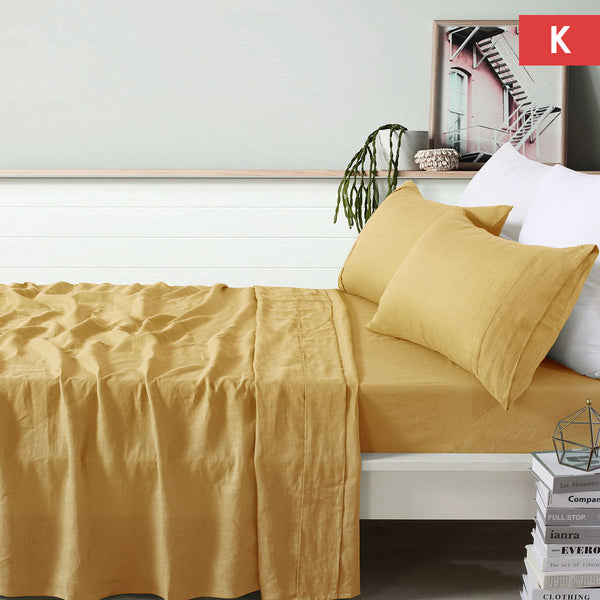 Super King Design Homewares 100% Linen Ochre Sheet Set Sheets