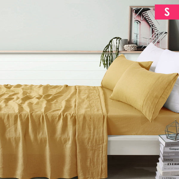 Super King Design Homewares 100% Linen Ochre Sheet Set Sheets