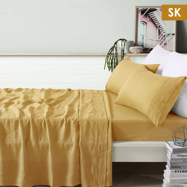 Super King Design Homewares 100% Linen Ochre Sheet Set Sheets