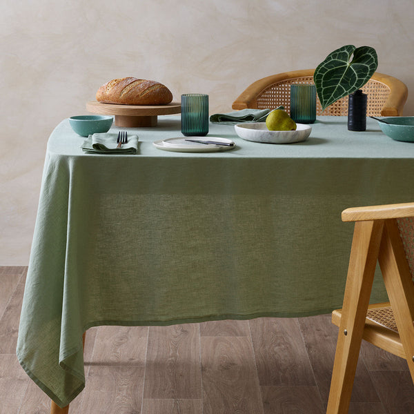 Design Homewares Sage Washed Linen Cotton Tablecloth 150X230cm Table Cloths