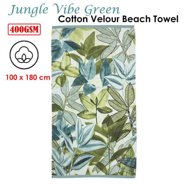 House Jungle Vibe Green Cotton Velour Beach Towel Towels & Washcloths