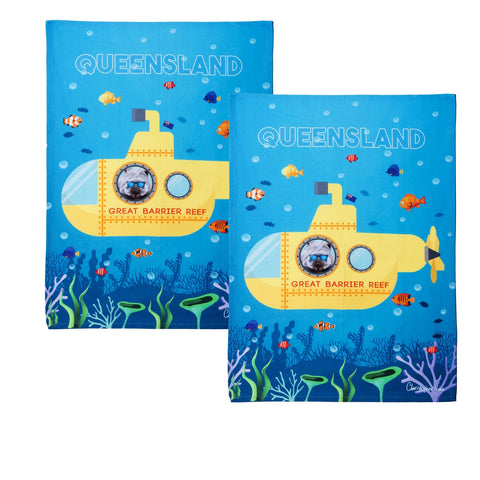 Idc Homewares Set Of 2 Christopher Vine Design Tea Towels Great Barrier Reef