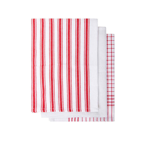 Idc Homewares Set Of 3 Gardenia Cotton Tea Towels Red
