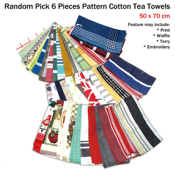 Random Pick Set Of 6 100% Cotton Pattern Tea Towels 50 X 70 Cm Tea Towels & Dishcloths