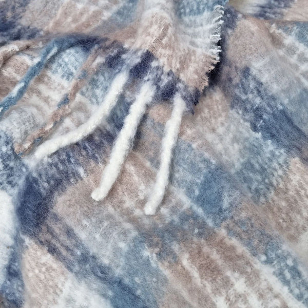 J Elliot Aiden Navy Multi Faux Mohair Throw Rug With Fringe 130 X 160Cm Throws & Afghans