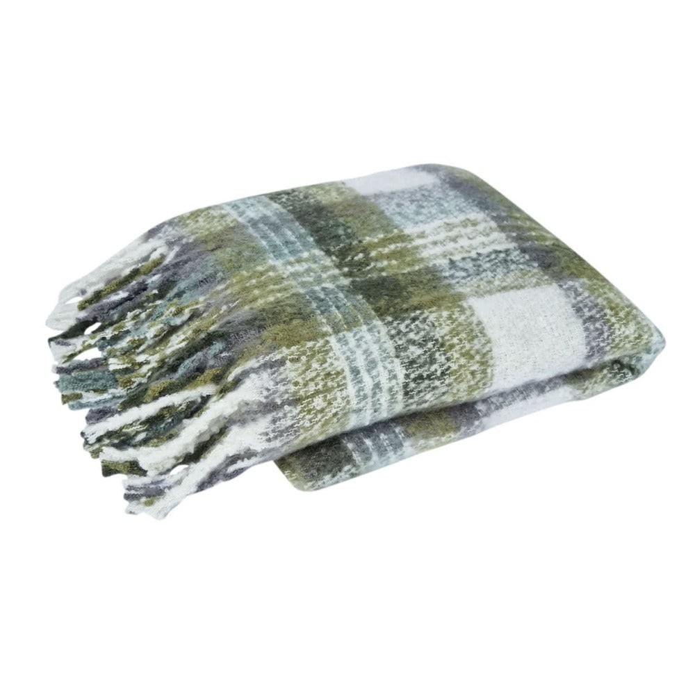J Elliot Aiden Navy Multi Faux Mohair Throw Rug With Fringe 130 X 160Cm Throws & Afghans