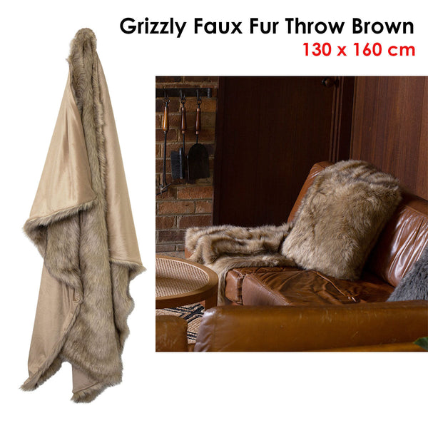 J.Elliot Home Grizzly Brown Faux Fur Throw Throws & Afghans