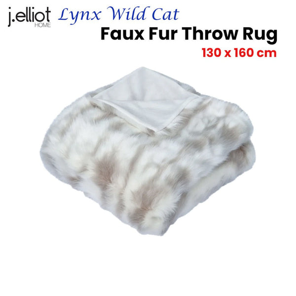 J Elliot Home Lynx Wild Cat Faux Fur Throw Rug 130 X 160Cm