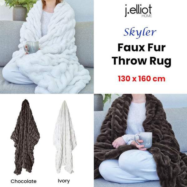 J Elliot Skyler Chocolate Faux Fur Throw Rug 130 X 160Cm Throws & Afghans