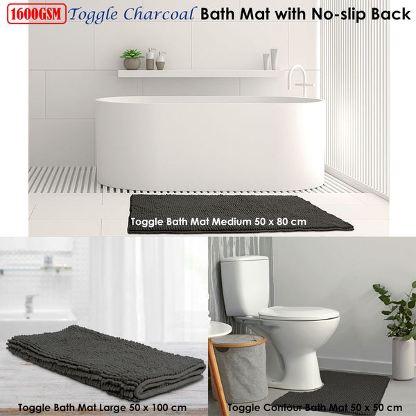 Toggle Microfiber Bath Mat Large Charcoal Bath Mats Rugs & Toilet Covers