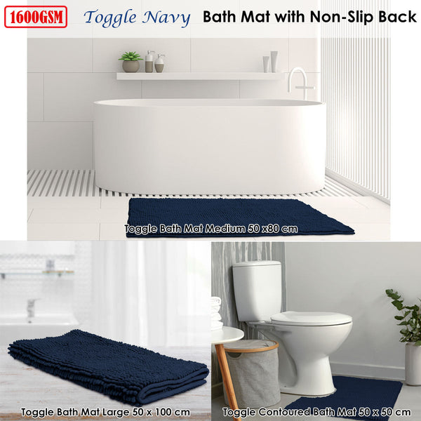 Toggle Microfiber Bath Mat Large Navy Bath Mats Rugs & Toilet Covers