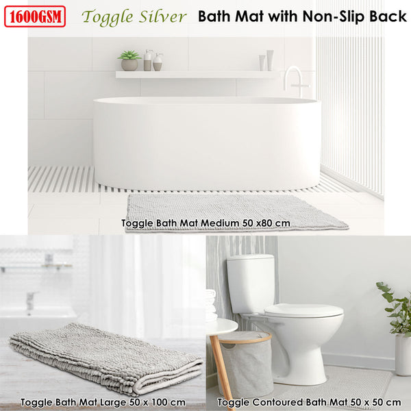 Toggle Microfiber Bath Mat Large Silver Bath Mats Rugs & Toilet Covers