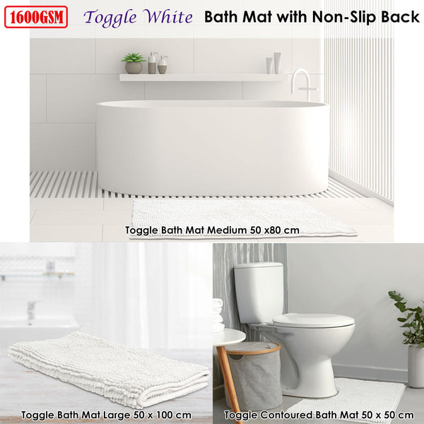 Toggle Microfiber Bath Mat Large White Bath Mats Rugs & Toilet Covers