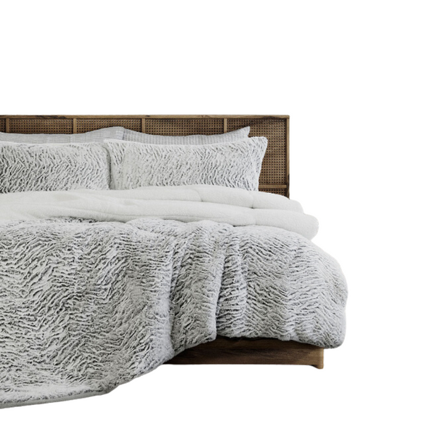 Ardor Faux Fur Silver 3 Piece Comforter Set Comforter Sets Queen