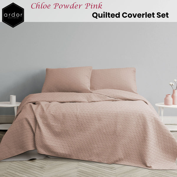 Ardor Chloe Powder Pink 3 Pcs Quilted Coverlet Set Queen/King Quilt Covers