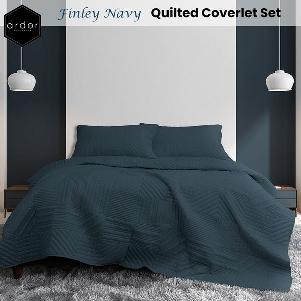 Ardor Finley Navy 3 Pcs Quilted Coverlet Set Queen/King Quilt Covers