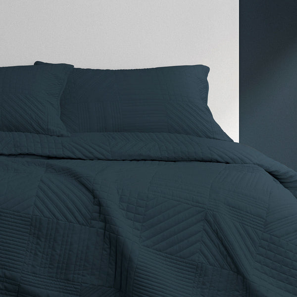 Ardor Finley Navy 3 Pcs Quilted Coverlet Set Queen/King Quilt Covers