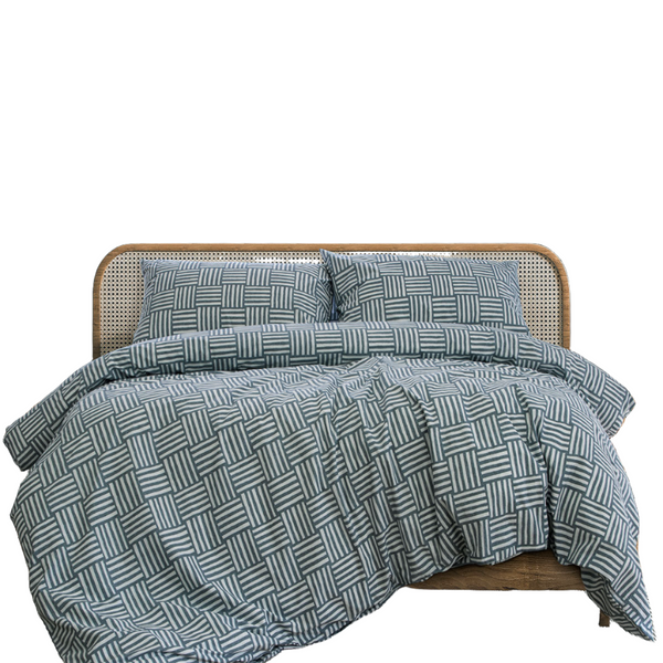 Ardor Fletcher Faded Indigo Printed Quilt Cover Set Quilt Covers