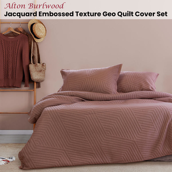 Ardor Alton Burlwood Embossed Texture Geo Quilt Cover Set Quilt Covers