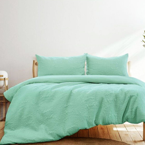 Ardor Chateau Aqua Green Embossed Quilt Cover Set Queen Quilt Covers