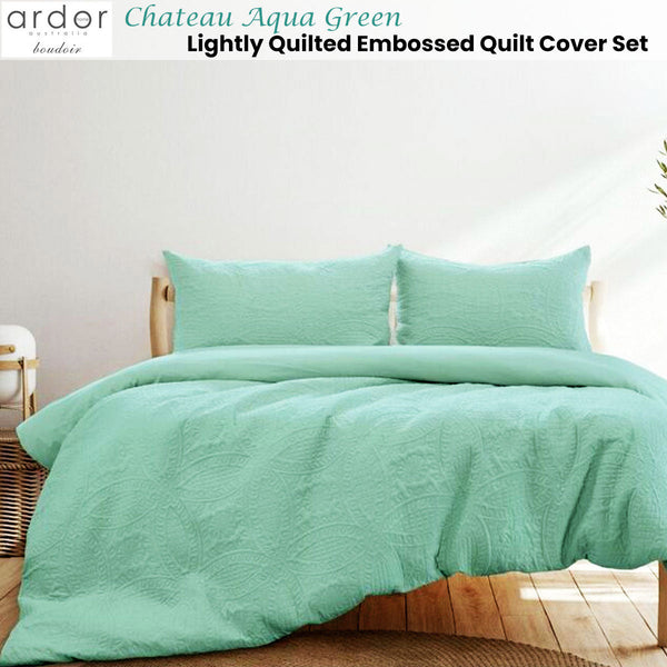 Ardor Chateau Aqua Green Embossed Quilt Cover Set Queen Quilt Covers
