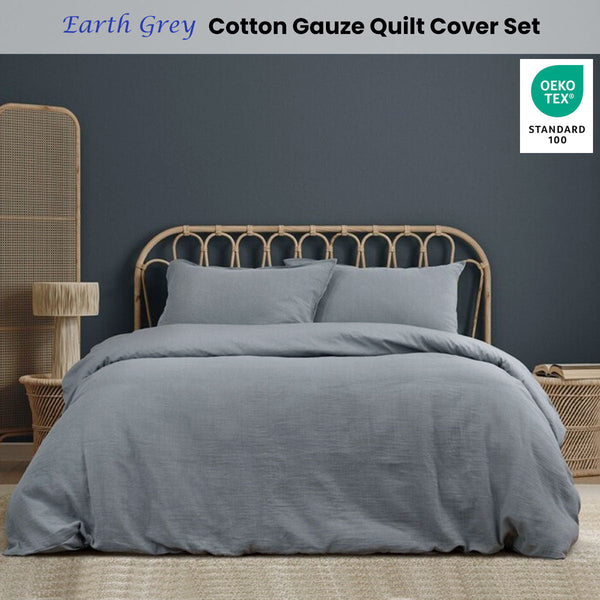 Ardor Earth Grey Cotton Gauze Quilt Cover Set Quilt Covers