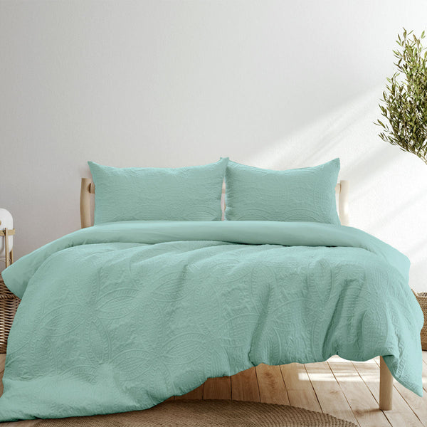 Ardor Eddison Bluestone Light Quilted Embossed Cover Set Queen Quilt Covers