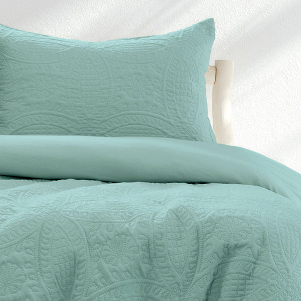 Ardor Eddison Bluestone Light Quilted Embossed Cover Set Queen Quilt Covers