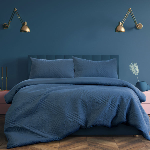 Ardor Eddison Cornflower Light Quilted Embossed Cover Set Quilt Covers