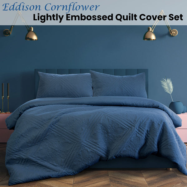 Ardor Eddison Cornflower Light Quilted Embossed Cover Set Quilt Covers