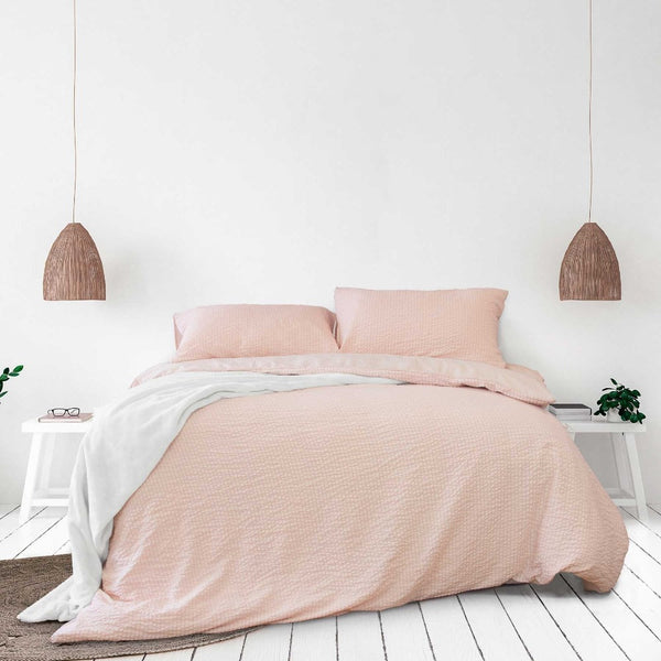 Ardor Ingrid Blush Seersucker Stripe Quilt Cover Set Quilt Covers
