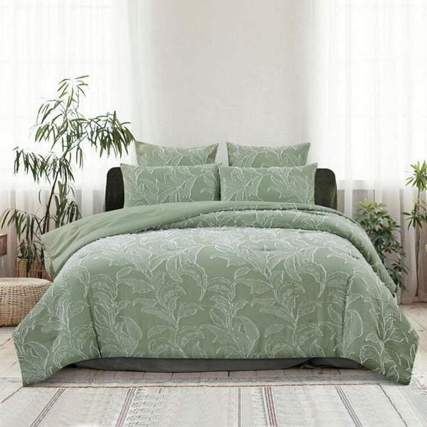 Ardor Kiah Pale Olive Textured Clipped Quilt Cover Set Queen Quilt Covers