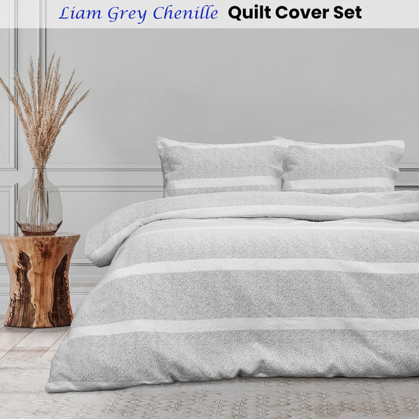 Ardor Liam Chenille Textured Grey Quilt Cover Set Quilt Covers