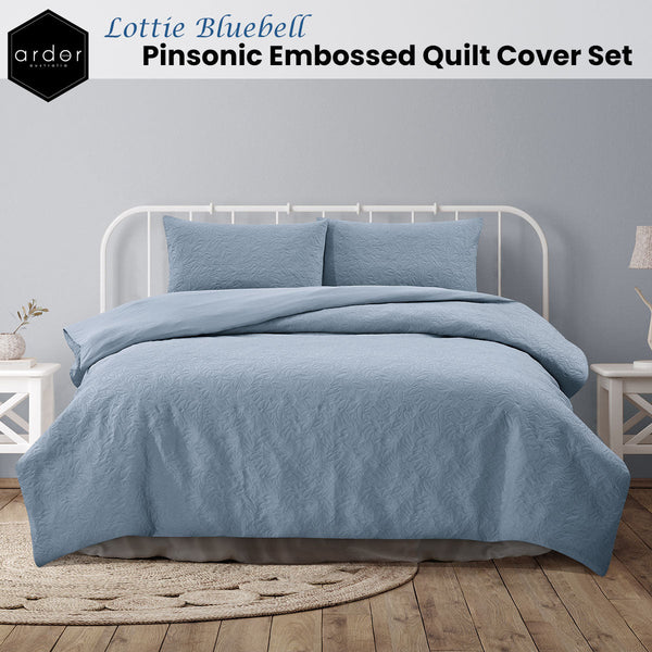 Ardor Lottie Bluebell Pinsonic Embossed Quilt Cover Set Quilt Covers