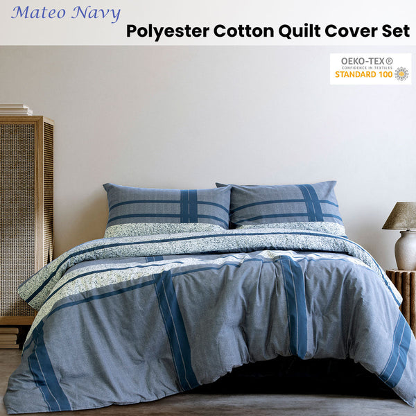 Ardor Mateo Navy Polyester Cotton Quilt Cover Set Quilt Covers
