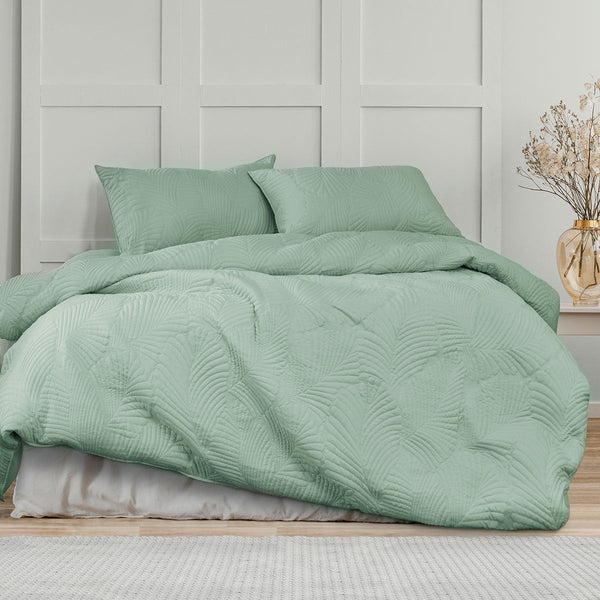 Ardor Molly Palm Green Quilted Cover Set Quilt Covers