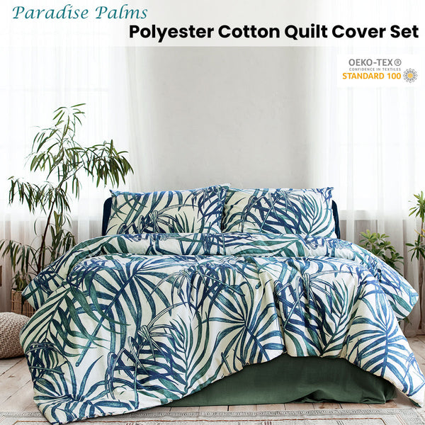 Ardor Palms Blue Polyester Cotton Quilt Cover Set Quilt Covers