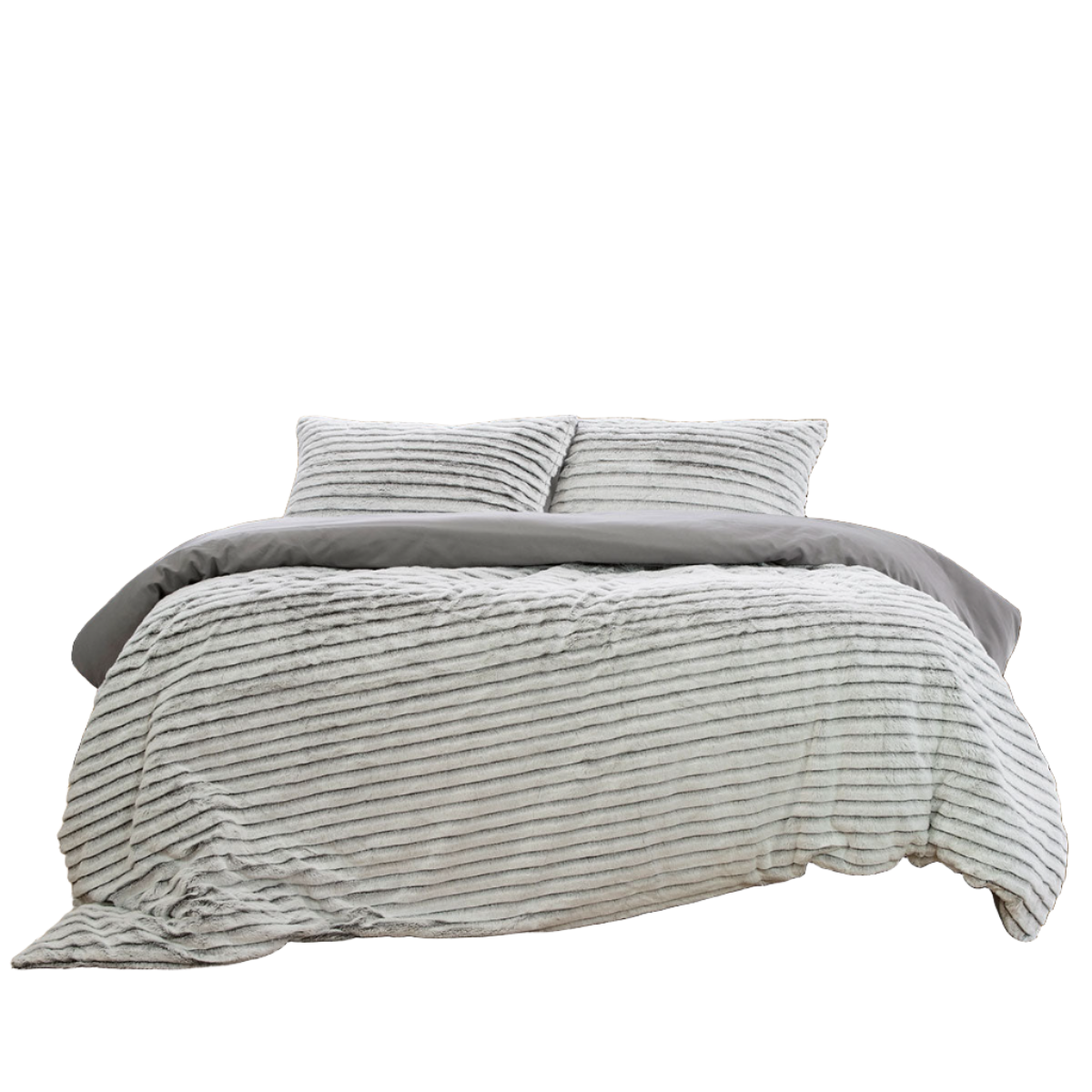 Ardor Striped Faux Fur Grey Super Soft Quilt Cover Set Quilt Covers