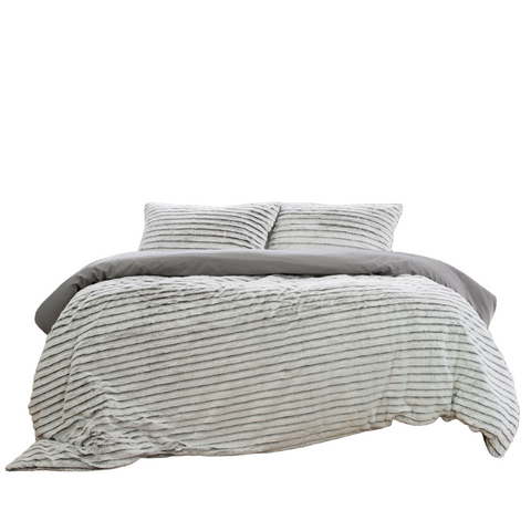 Ardor Striped Faux Fur Grey Super Soft Quilt Cover Set Queen Quilt Covers