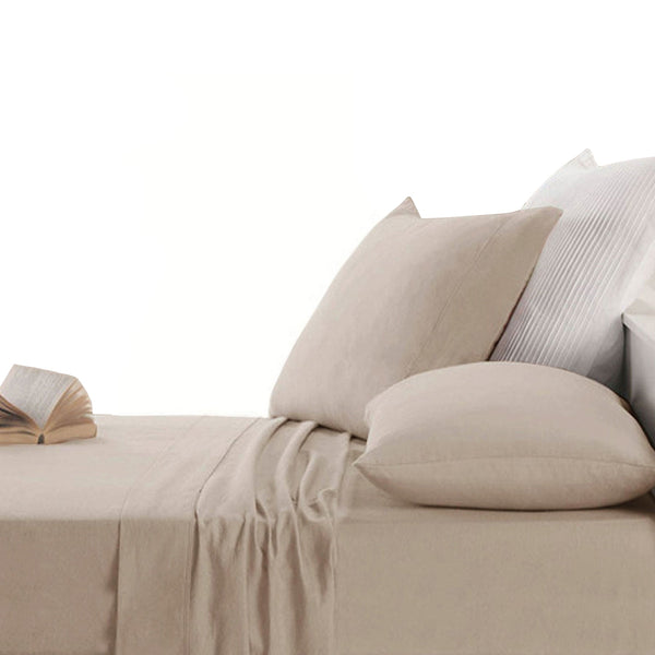 Apartmento Easy Care Micro Flannelette Sheet Set Taupe Single Sheets