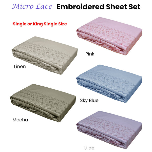 Essentially Home Living Machine Lace Embroidered Sheet Set Single Mocha Sheets