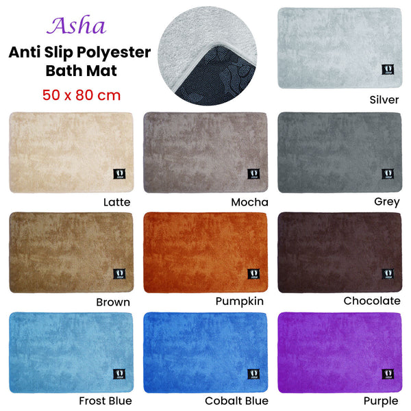 Asha Anti Slip Polyester Bath Mat 50 X 80 Cm Purple Bath Mats Rugs & Toilet Covers